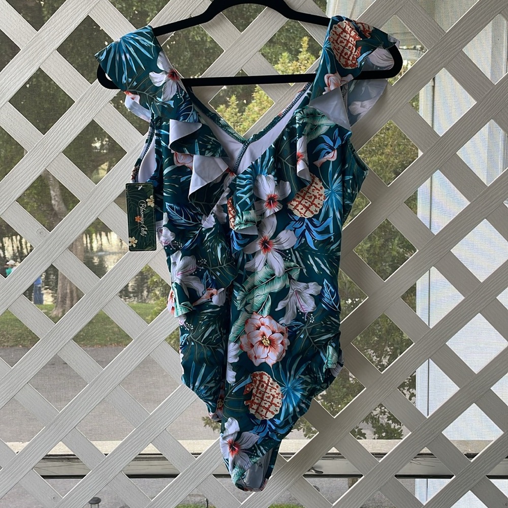 Blooming Jelly V-Neck Ruffle Trim Tummy Slimming Swimsuit - Picture 4 of 13